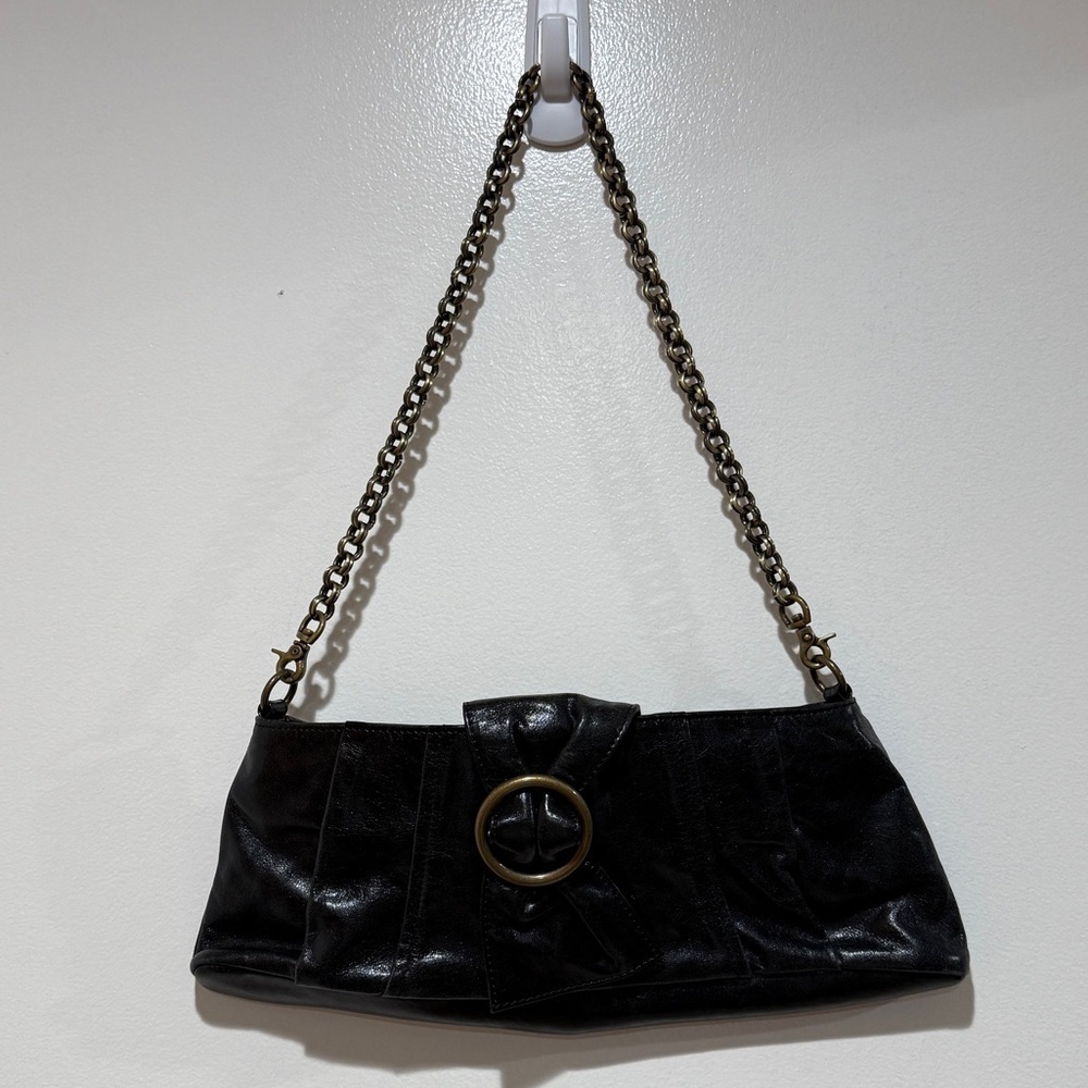 HOBO International Black Leather Shoulder Bag Clutch Purse Classic Staple Date